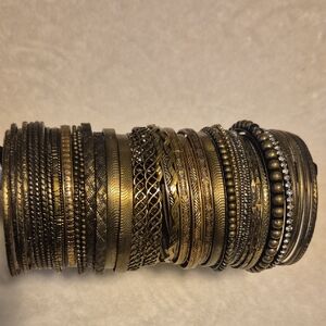 Mixed Metal Stackable Bangle Bracelet Set - Gold Tone